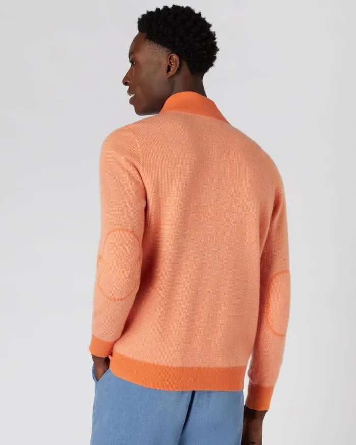 NPeal Jumpers Men Carnaby Half Zip Birdseye Cashmere Jumper Papaya Orange