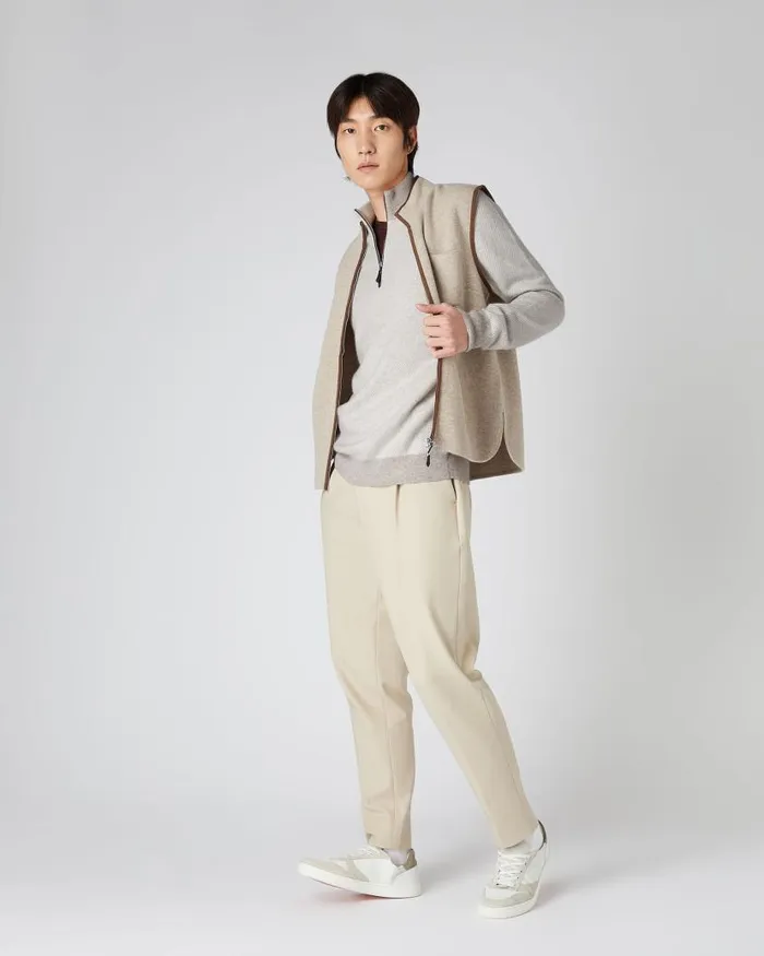 NPeal Jumpers Men Diagonal Stripe Half Zip Cashmere Jumper Sand Brown