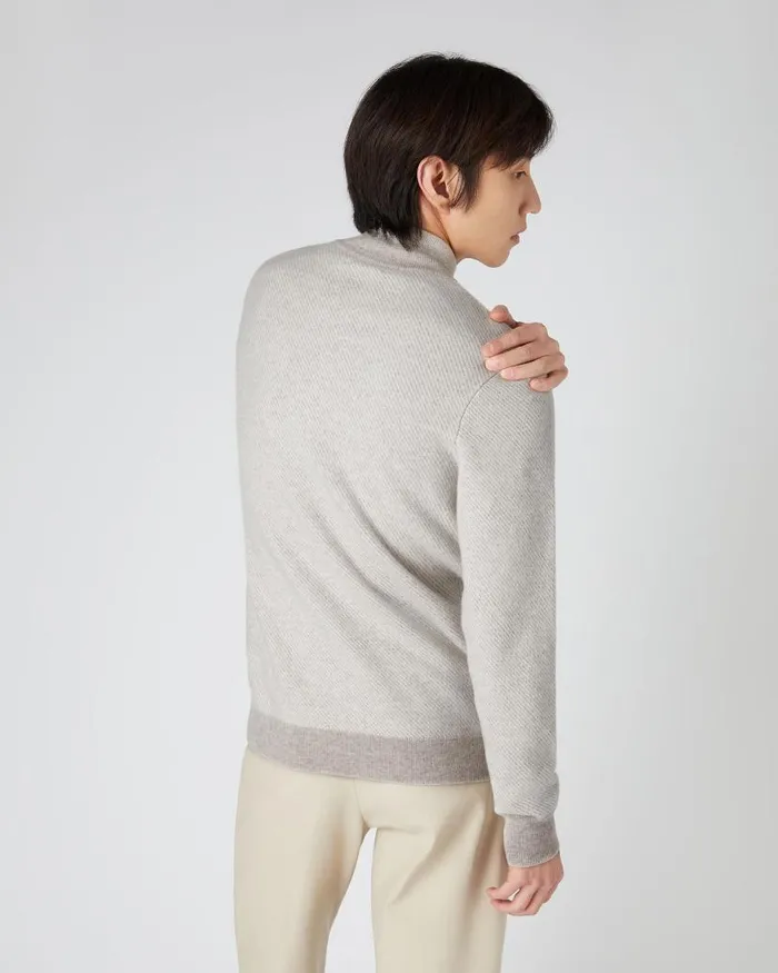 NPeal Jumpers Men Diagonal Stripe Half Zip Cashmere Jumper Sand Brown