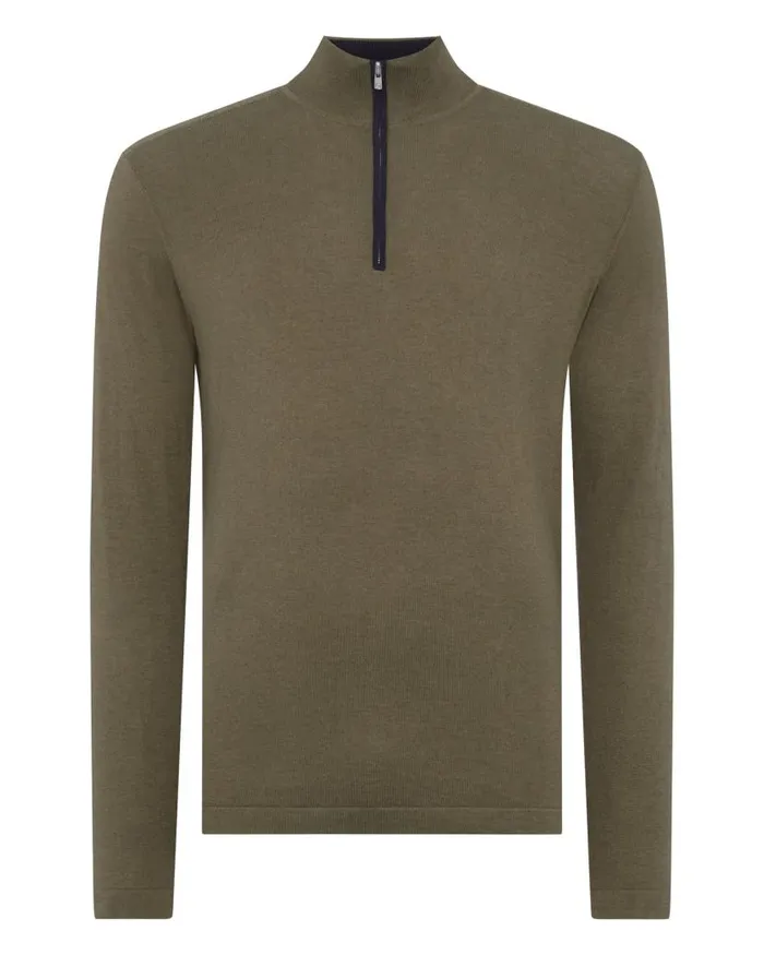 NPeal Jumpers Men Half Zip Cotton Cashmere Jumper Khaki Green