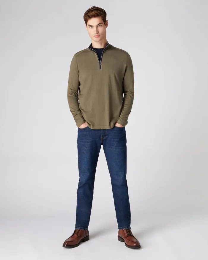 NPeal Jumpers Men Half Zip Cotton Cashmere Jumper Khaki Green