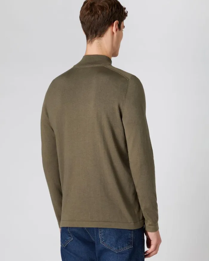 NPeal Jumpers Men Half Zip Cotton Cashmere Jumper Khaki Green