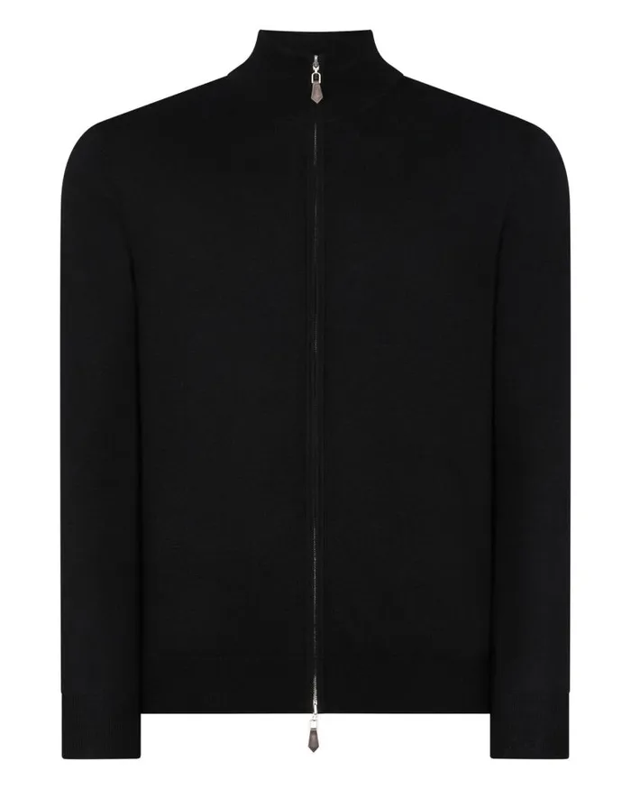 NPeal Jumpers Men Hyde Fine Gauge Cashmere Full Zip Jumper Black