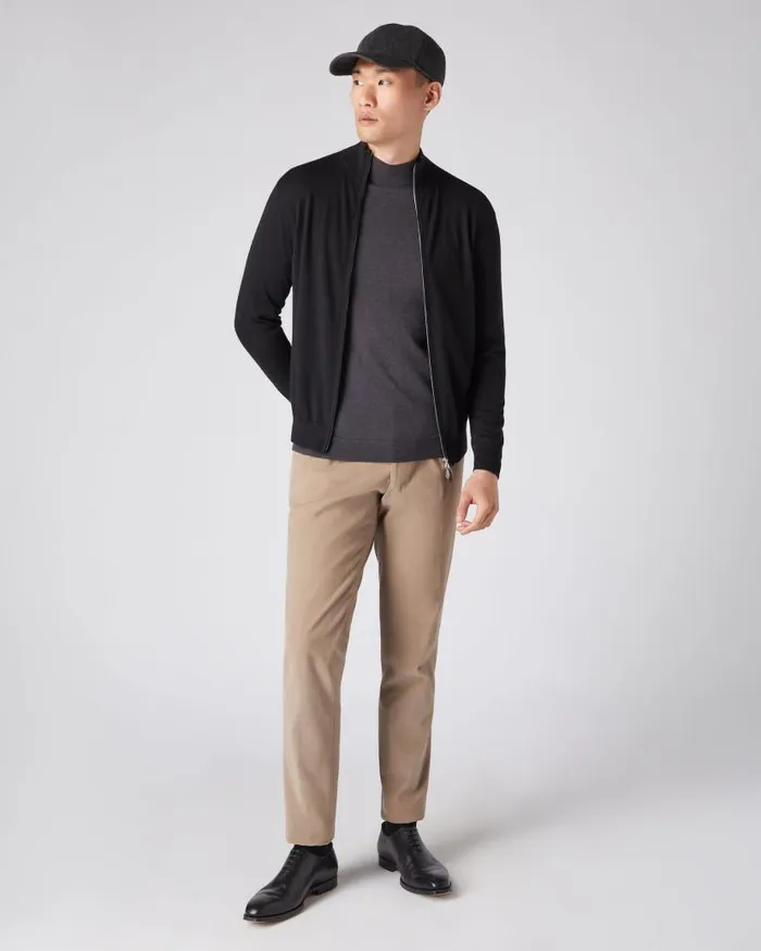 NPeal Jumpers Men Hyde Fine Gauge Cashmere Full Zip Jumper Black