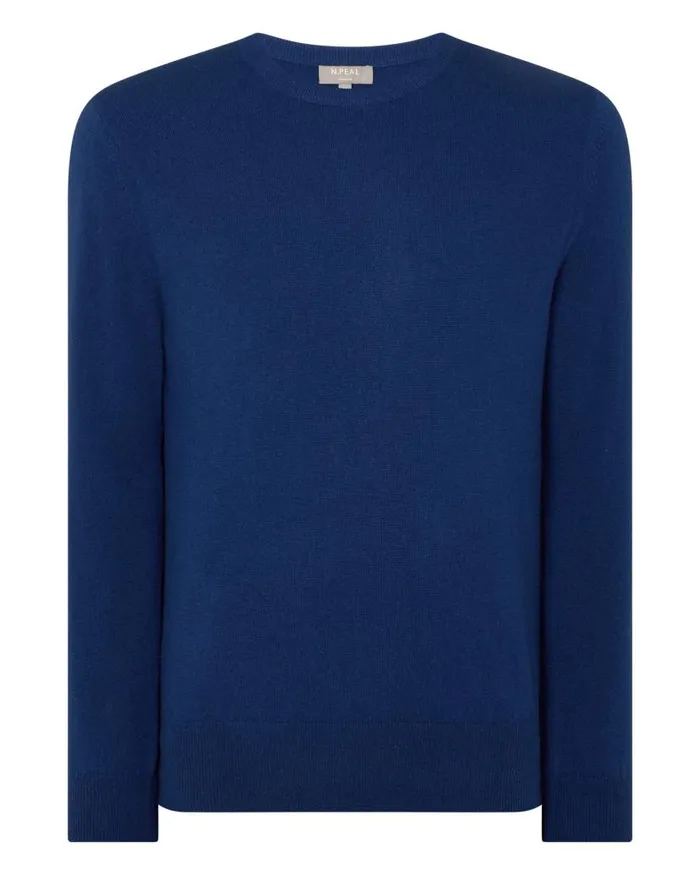 NPeal Jumpers Men Oxford Round Neck Cashmere Jumper French Blue