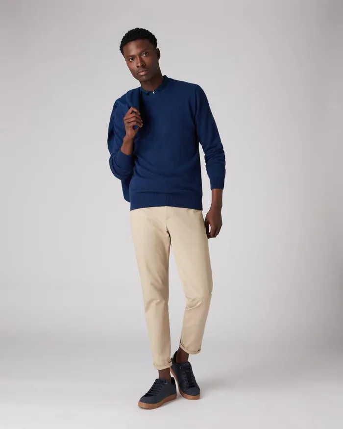 NPeal Jumpers Men Oxford Round Neck Cashmere Jumper French Blue
