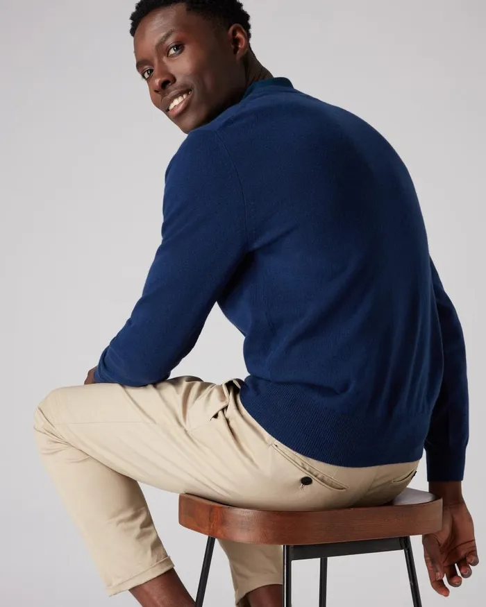 NPeal Jumpers Men Oxford Round Neck Cashmere Jumper French Blue