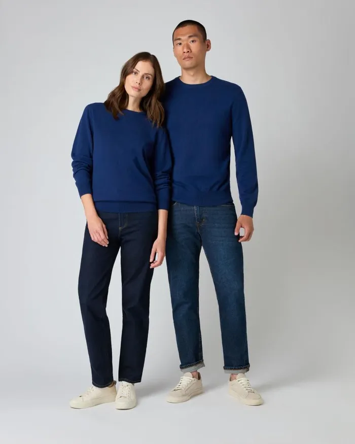 NPeal Jumpers Men Oxford Round Neck Cashmere Jumper French Blue