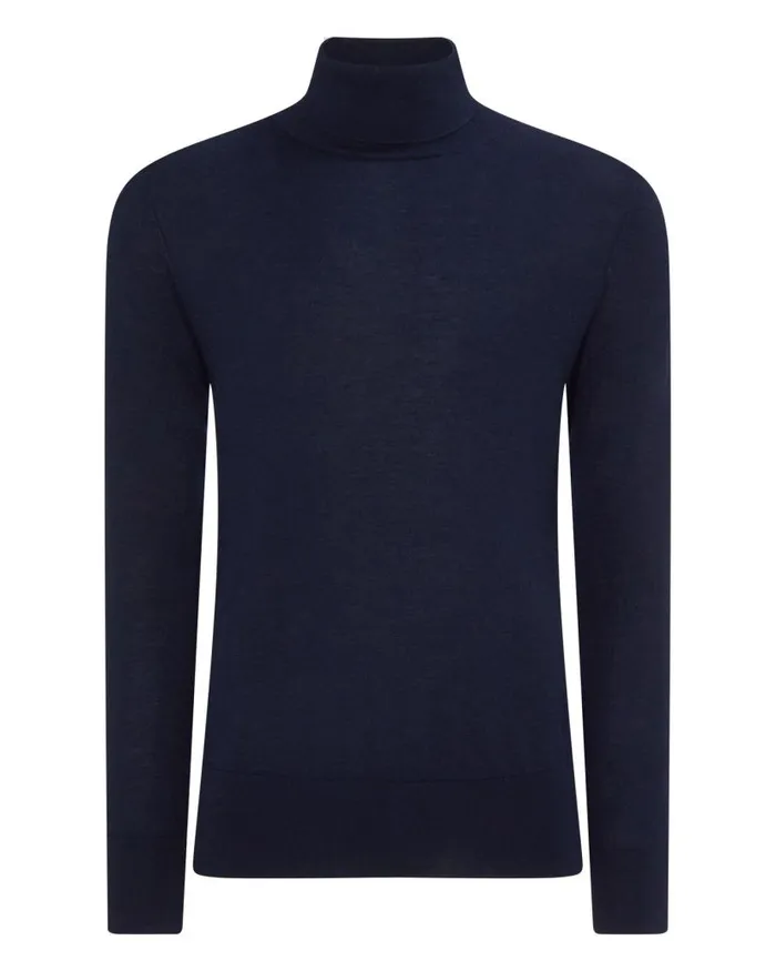 NPeal Jumpers Men Pimlico Fine Gauge Cashmere Roll Neck Jumper Navy Blue