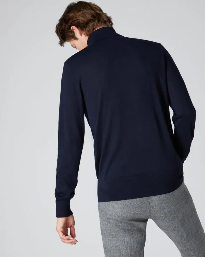 NPeal Jumpers Men Pimlico Fine Gauge Cashmere Roll Neck Jumper Navy Blue