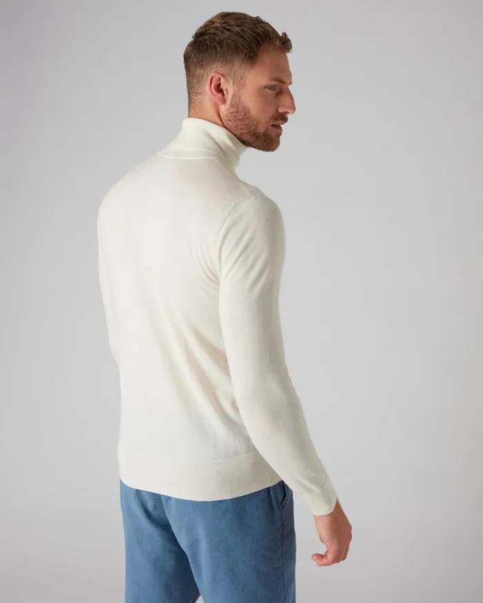 NPeal Jumpers Men Pimlico Fine Gauge Cashmere Roll Neck Jumper New Ivory White