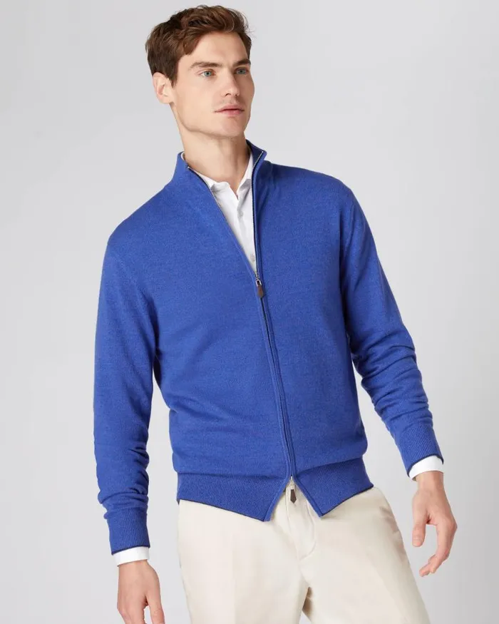 NPeal Jumpers Men The Knightsbridge Zip Cashmere Jumper Nile Blue