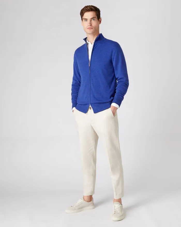 NPeal Jumpers Men The Knightsbridge Zip Cashmere Jumper Nile Blue