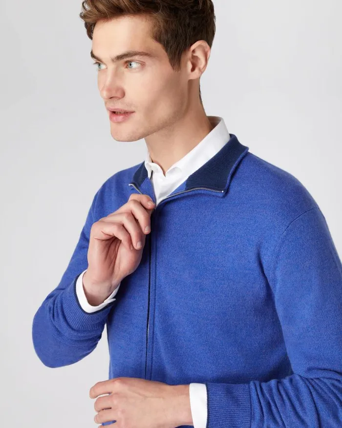 NPeal Jumpers Men The Knightsbridge Zip Cashmere Jumper Nile Blue