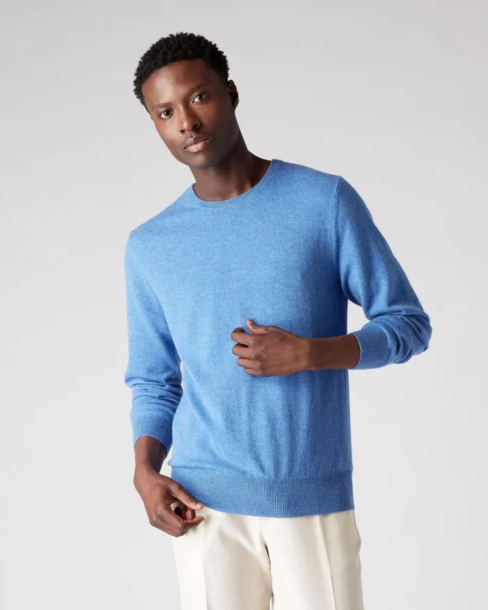 NPeal Jumpers Men The Oxford Round Neck Cashmere Jumper Cruise Blue