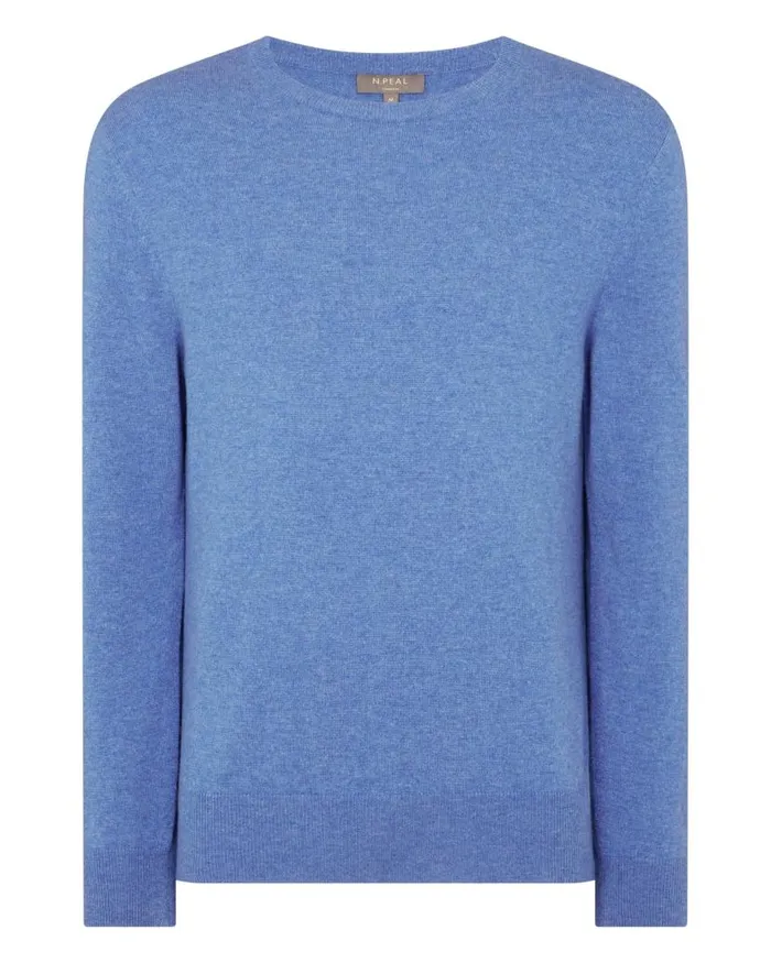 NPeal Jumpers Men The Oxford Round Neck Cashmere Jumper Cruise Blue