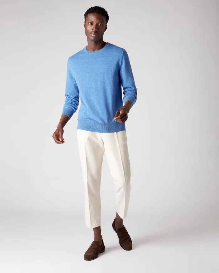 NPeal Jumpers Men The Oxford Round Neck Cashmere Jumper Cruise Blue