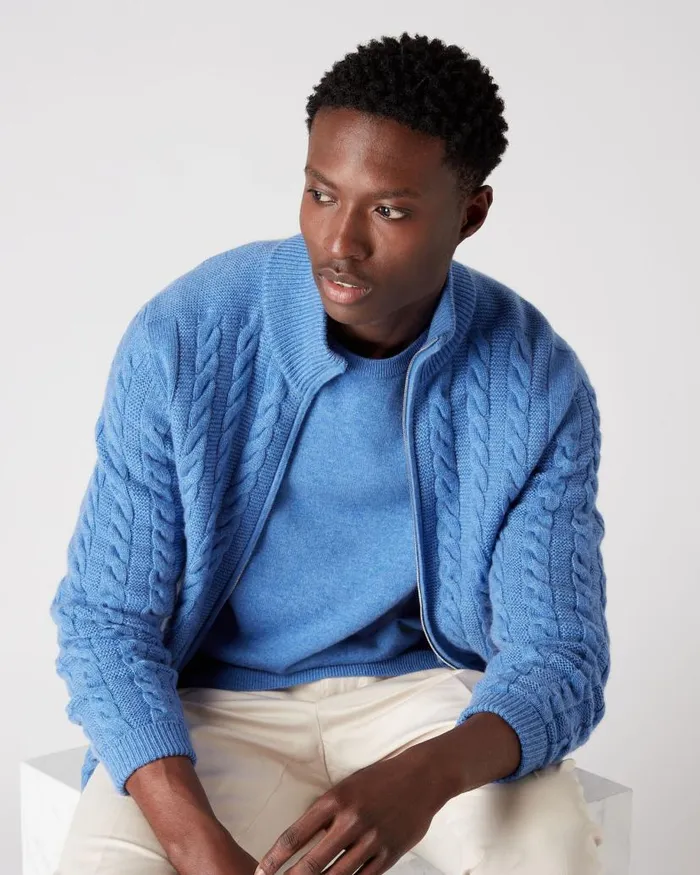NPeal Jumpers Men The Oxford Round Neck Cashmere Jumper Cruise Blue