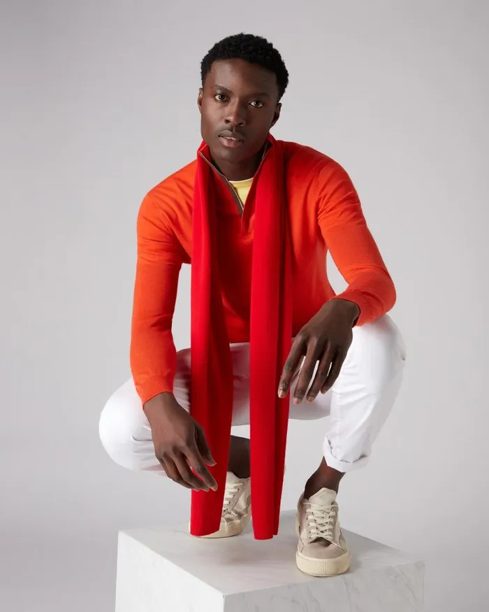 NPeal Jumpers Men The Regent Fine Gauge Cashmere Half Zip Jumper Parker Orange