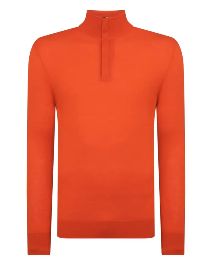 NPeal Jumpers Men The Regent Fine Gauge Cashmere Half Zip Jumper Parker Orange
