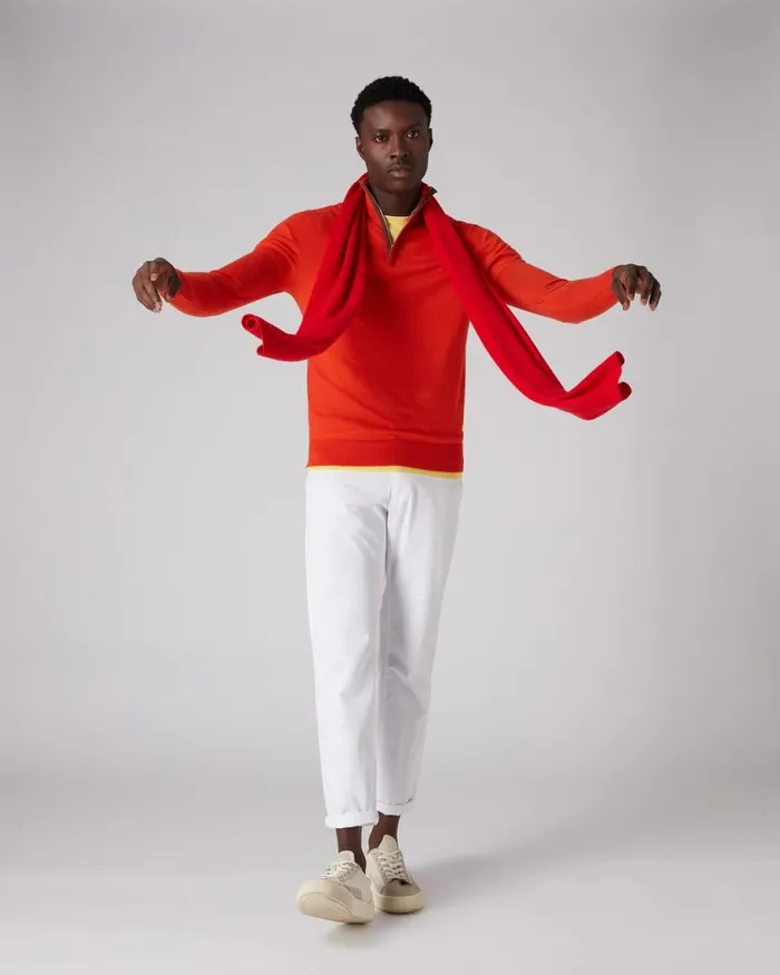 NPeal Jumpers Men The Regent Fine Gauge Cashmere Half Zip Jumper Parker Orange