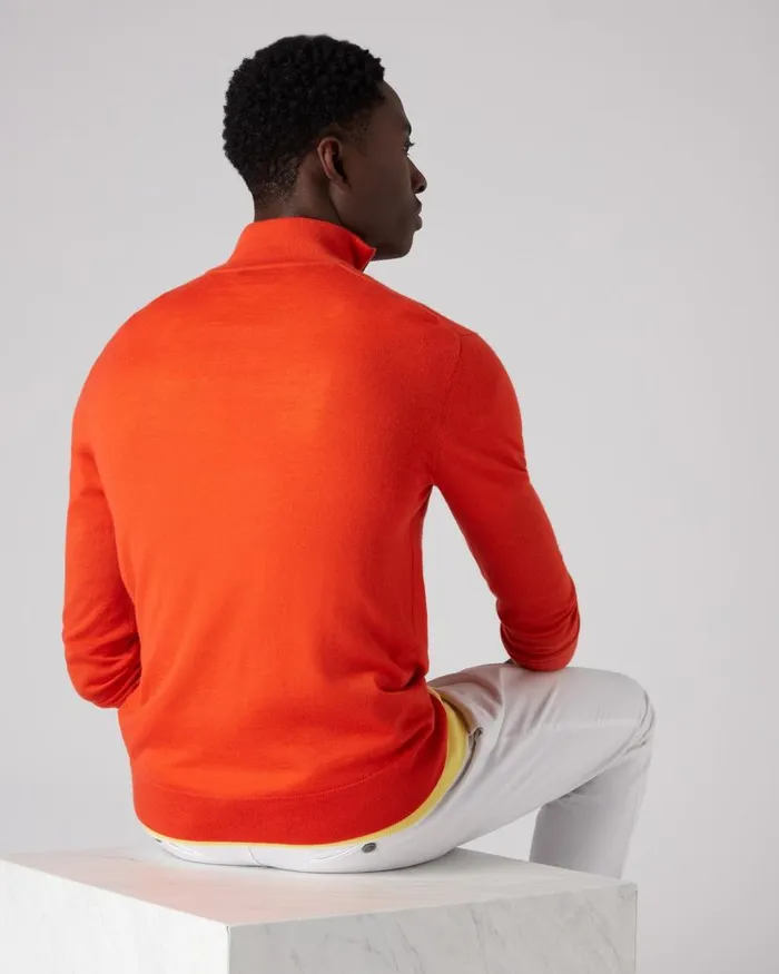 NPeal Jumpers Men The Regent Fine Gauge Cashmere Half Zip Jumper Parker Orange