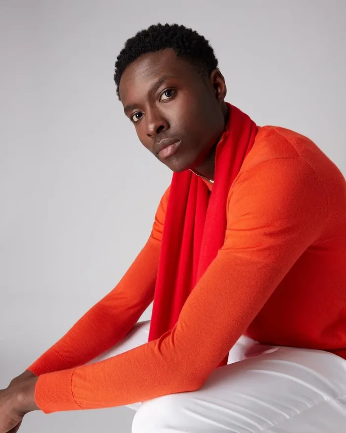 NPeal Jumpers Men The Regent Fine Gauge Cashmere Half Zip Jumper Parker Orange
