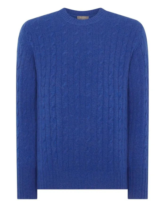 NPeal Jumpers Men The Thames Cable Cashmere Jumper Nile Blue