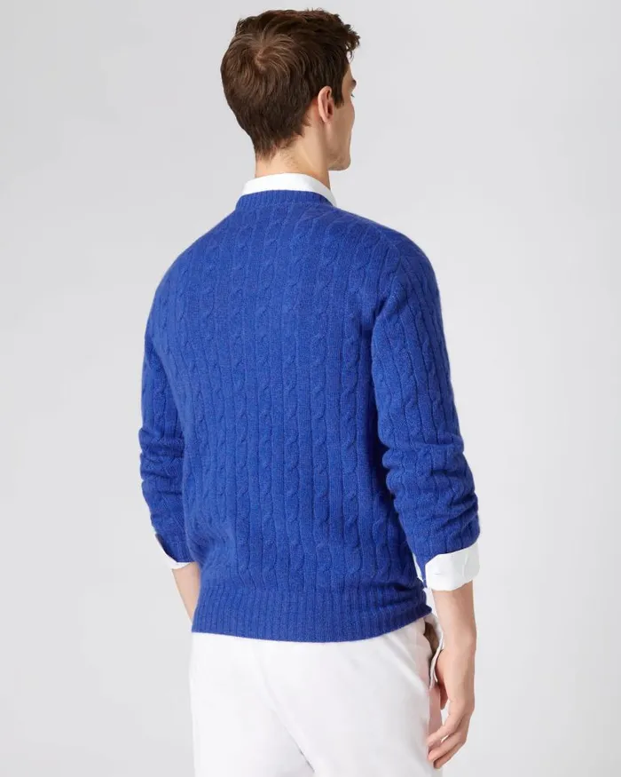 NPeal Jumpers Men The Thames Cable Cashmere Jumper Nile Blue