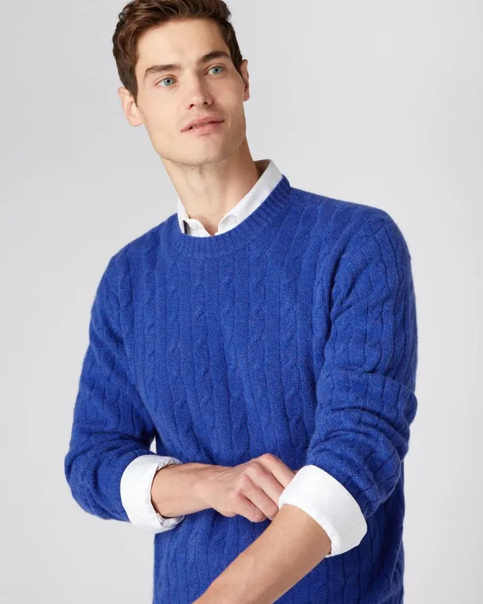 NPeal Jumpers Men The Thames Cable Cashmere Jumper Nile Blue