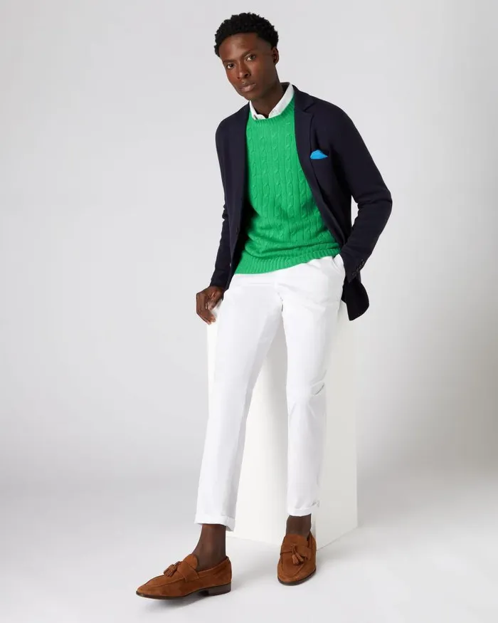 NPeal Jumpers Men The Thames Cable Cashmere Jumper Parrot Green
