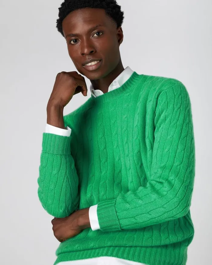 NPeal Jumpers Men The Thames Cable Cashmere Jumper Parrot Green