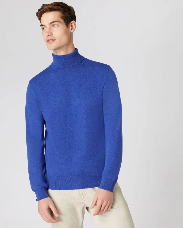 NPeal Jumpers Men The Trafalgar Polo Neck Cashmere Jumper Nile Blue
