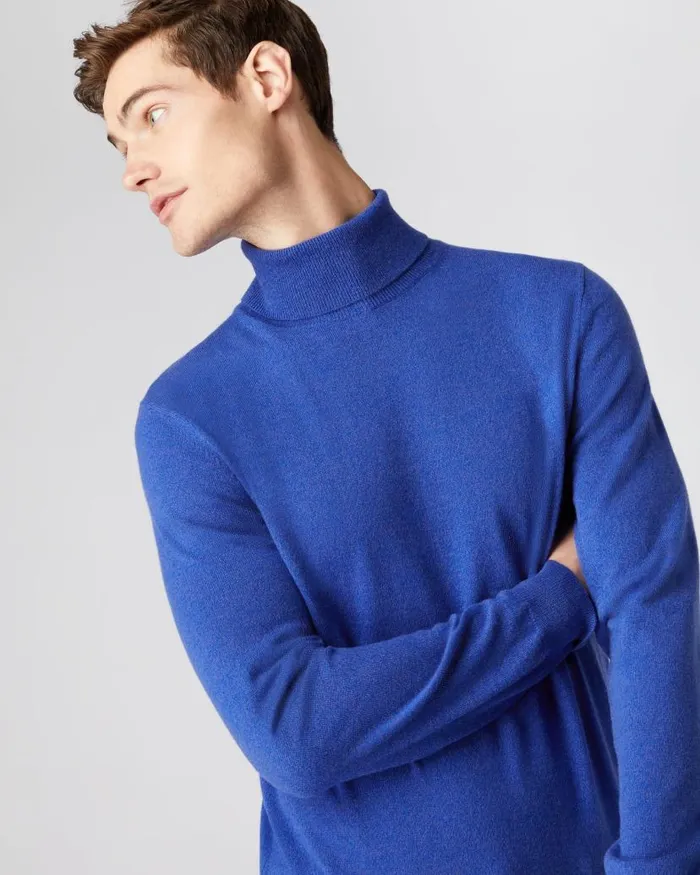 NPeal Jumpers Men The Trafalgar Polo Neck Cashmere Jumper Nile Blue