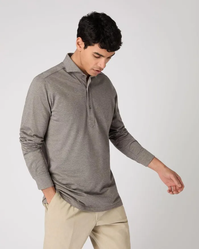 NPeal Polos and Tshirts Men Antibes Cotton Cashmere Polo Shirt Taupe Brown