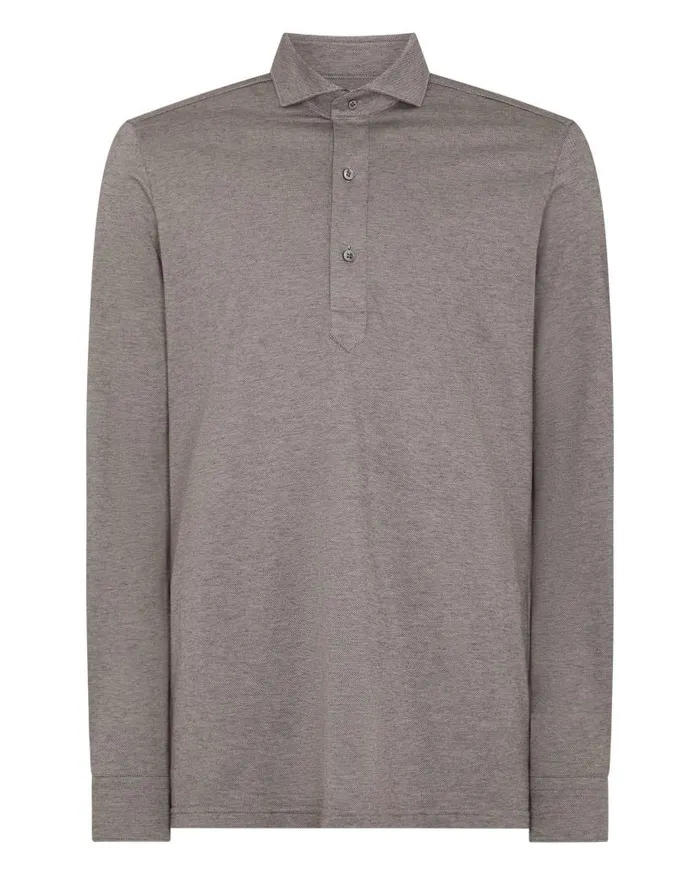 NPeal Polos and Tshirts Men Antibes Cotton Cashmere Polo Shirt Taupe Brown