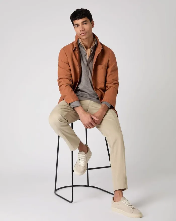 NPeal Polos and Tshirts Men Antibes Cotton Cashmere Polo Shirt Taupe Brown