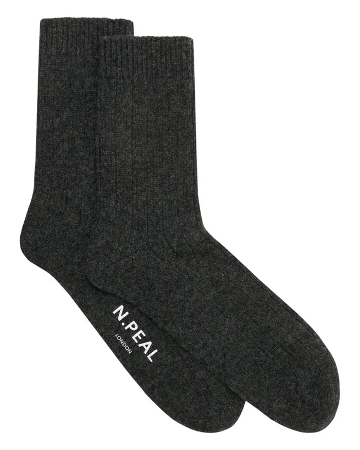 NPeal Socks Men Rib Cashmere House Socks Dark Charcoal Grey
