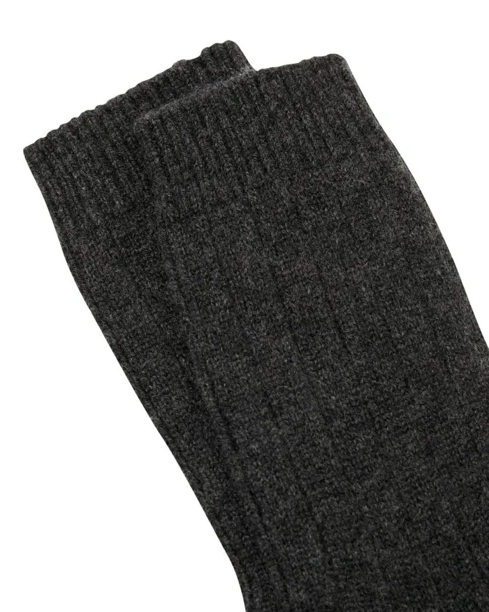 NPeal Socks Men Rib Cashmere House Socks Dark Charcoal Grey