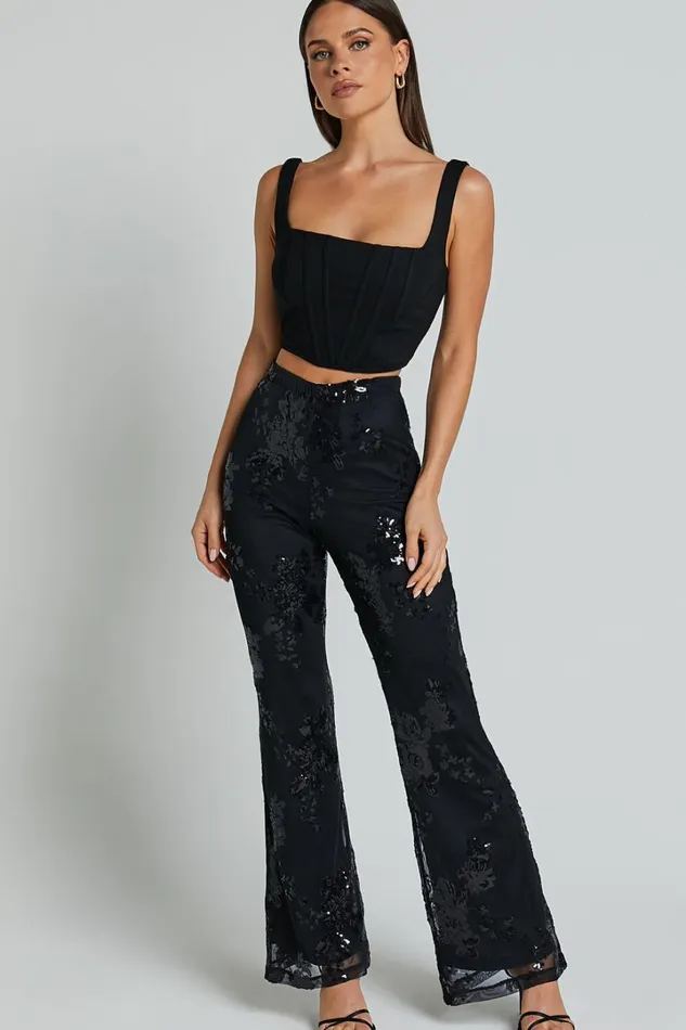 Ortiz Pants 8211 High Waist Straight Leg Sequin Pants In Black Floral Women Showpo Pants Ortiz Pants 8211 High Waist Straight Leg Sequin Pants In Black Floral Women Showpo Pants