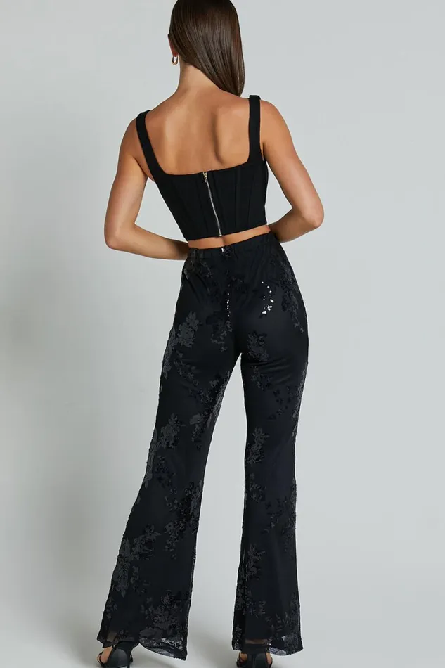 Ortiz Pants 8211 High Waist Straight Leg Sequin Pants In Black Floral Women Showpo Pants