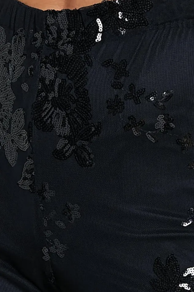 Ortiz Pants 8211 High Waist Straight Leg Sequin Pants In Black Floral Women Showpo Pants