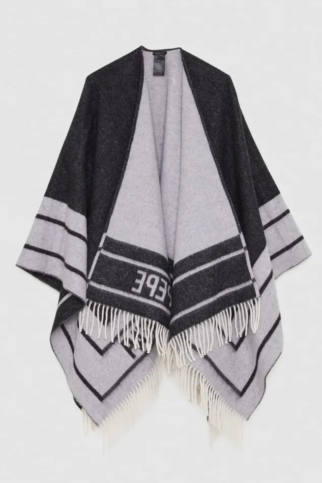 Patrizia Pepe Black Double Faced Fringed Poncho Nero Accessories