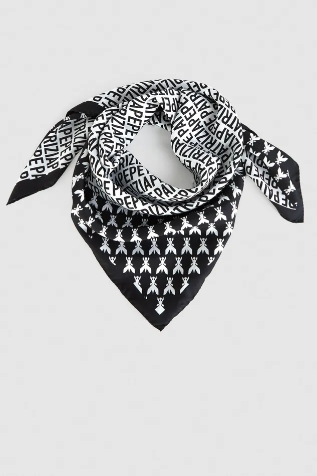 Patrizia Pepe Blackwhite Printed Silk Neckerchief Black and White Accessories
