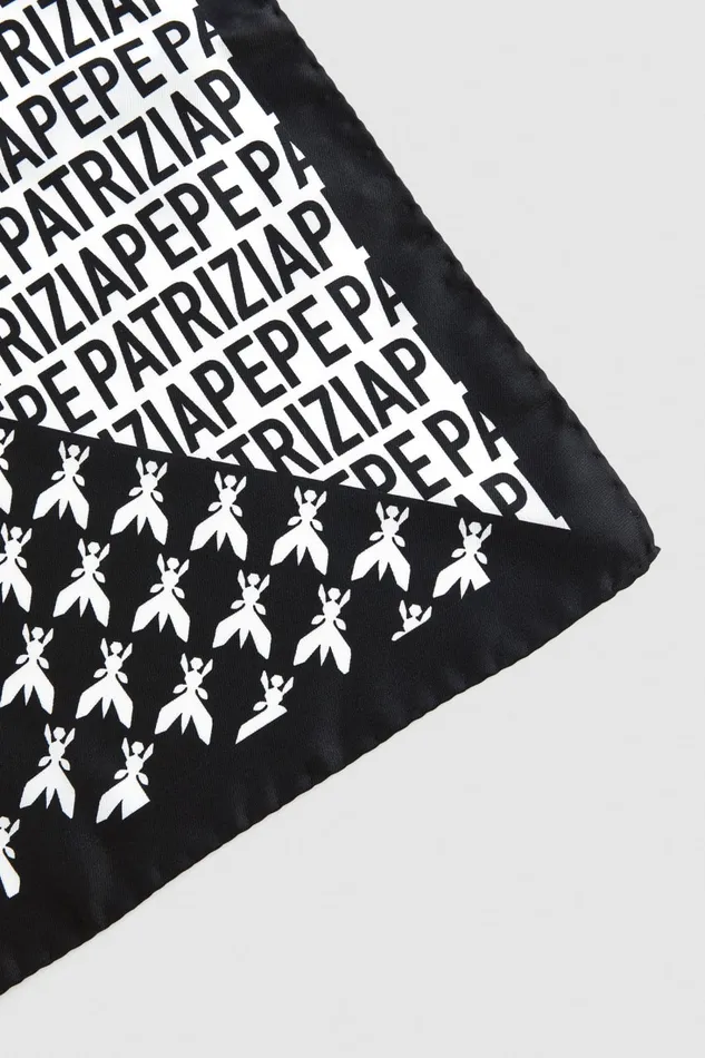 Patrizia Pepe Blackwhite Printed Silk Neckerchief Black and White Accessories