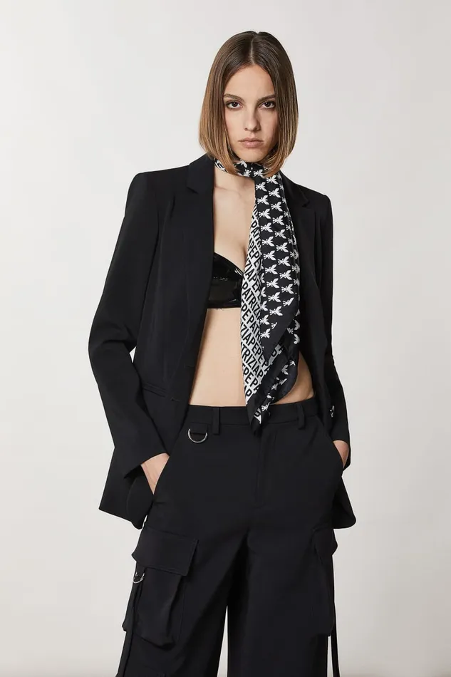 Patrizia Pepe Blackwhite Printed Silk Neckerchief Black and White Accessories