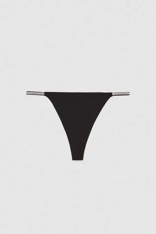 Patrizia Pepe Rhinestonedecorated Jersey Thong Black Nero Apparel Lingerie