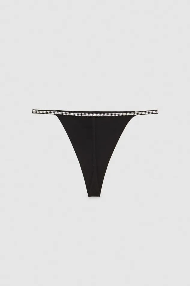 Patrizia Pepe Rhinestonedecorated Jersey Thong Black Nero Apparel Lingerie