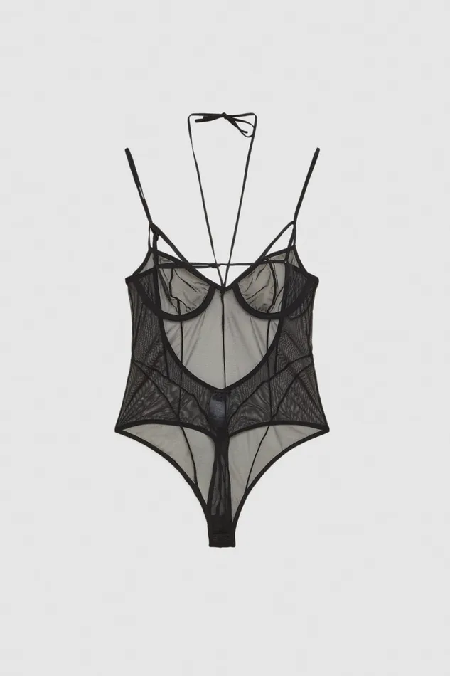 Patrizia Pepe Tulle Bodysuit Black Nero Apparel Lingerie