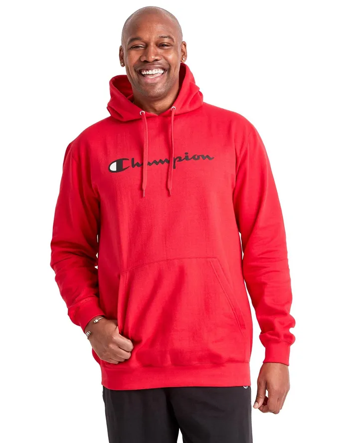 Powerblend Fleece Hoodie Script Logo Big and Tall Team Red Scarlet Men Champion Hoodies and Sweatshirts